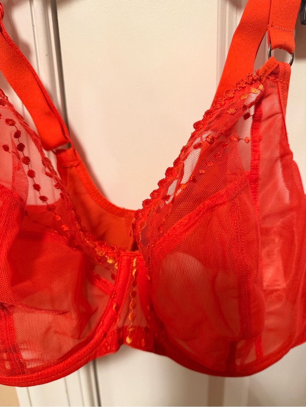 Elomi Vibrant Red Sheer Embroidered Underwire Bra - Picture 3 of 7